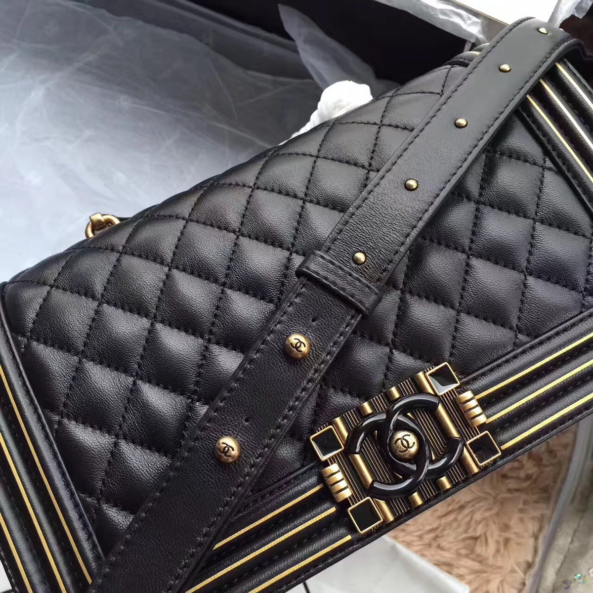 Ch**el Boy Bag with Black 25cm