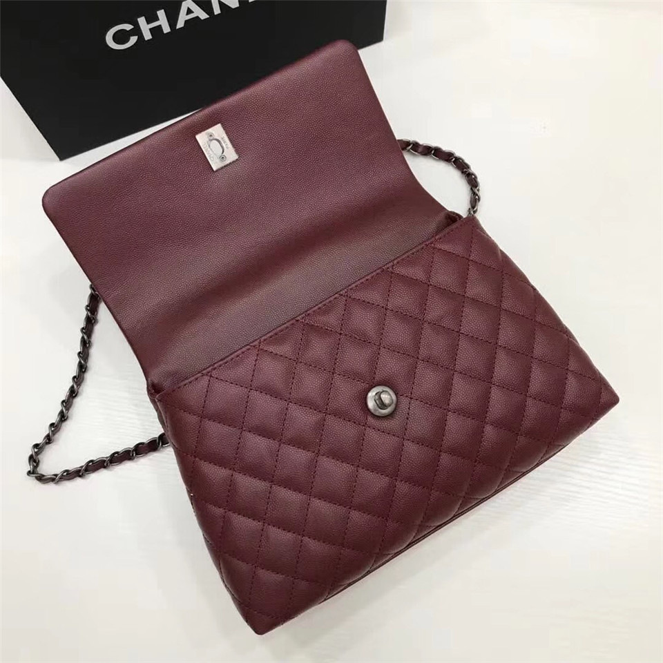 Ch**el Coco Wine Red Handle Bag with Silver Hardware