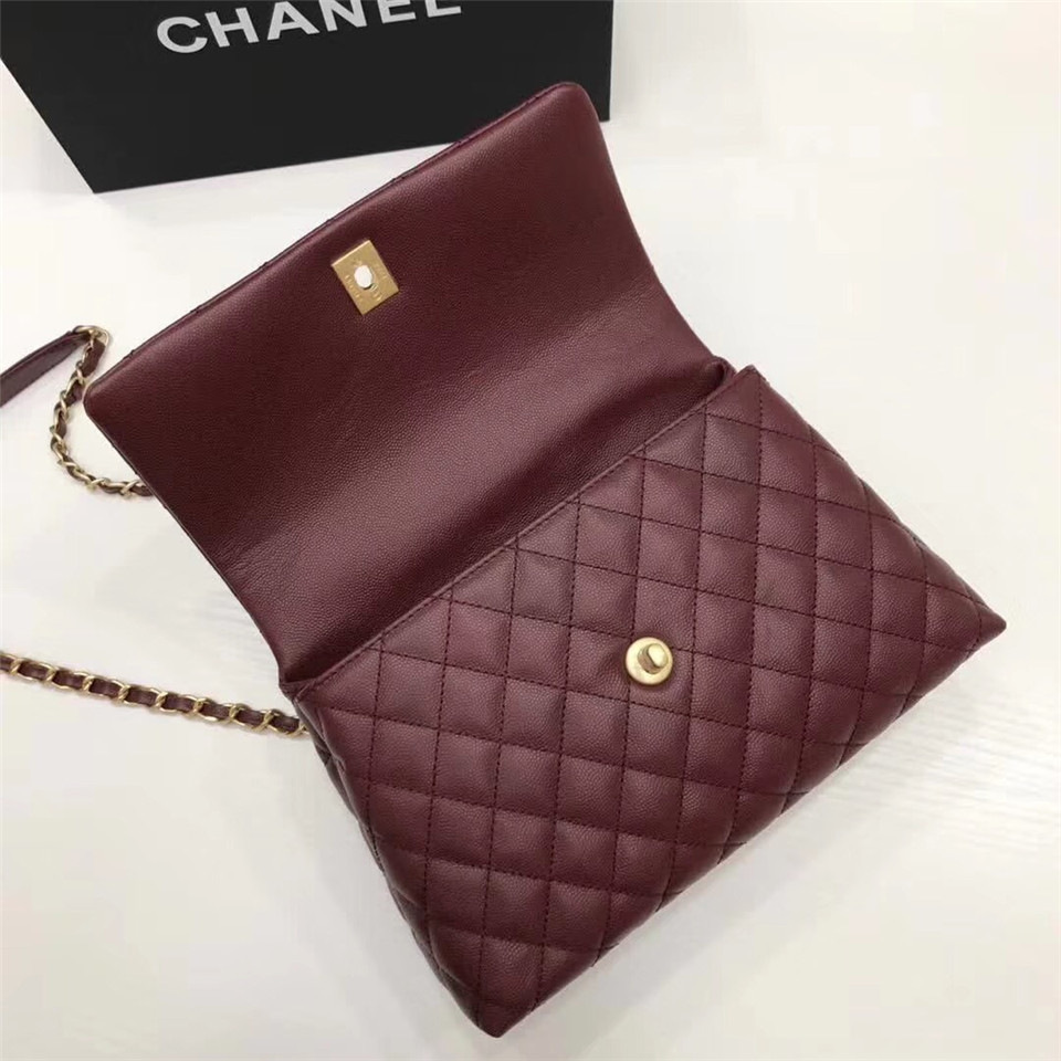 Ch**el Coco Wine Red Handle Bag with Gold Hardware
