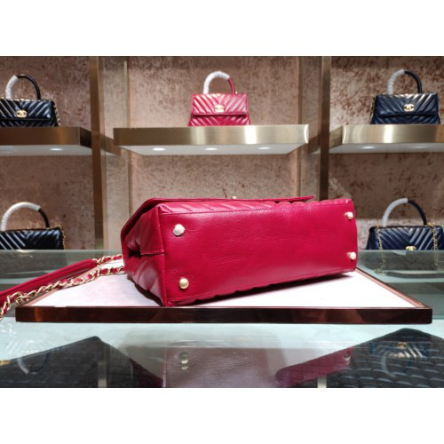 Ch**el Coco Handle Bag Red with Gold Hardware