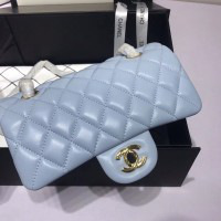 Ch**el Flap Bag Lambskin Light Blue with Gold Hardware 20CM