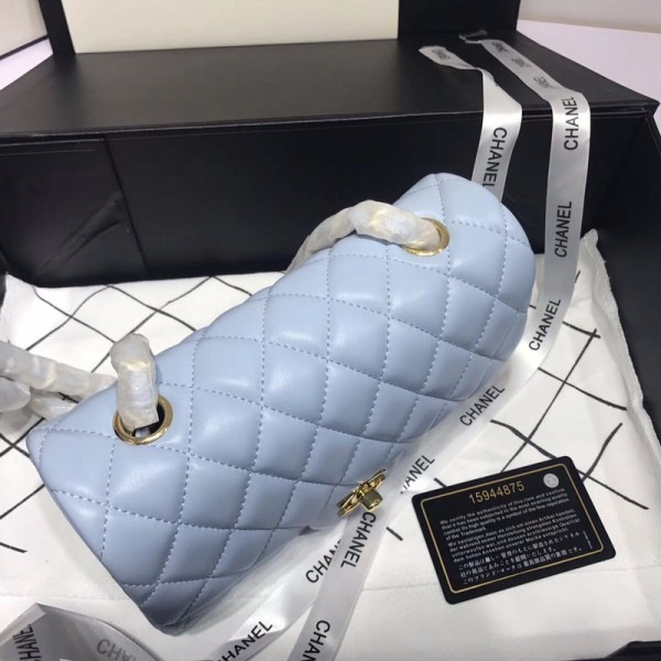Ch**el Flap Bag Lambskin Light Blue with Gold Hardware 20CM