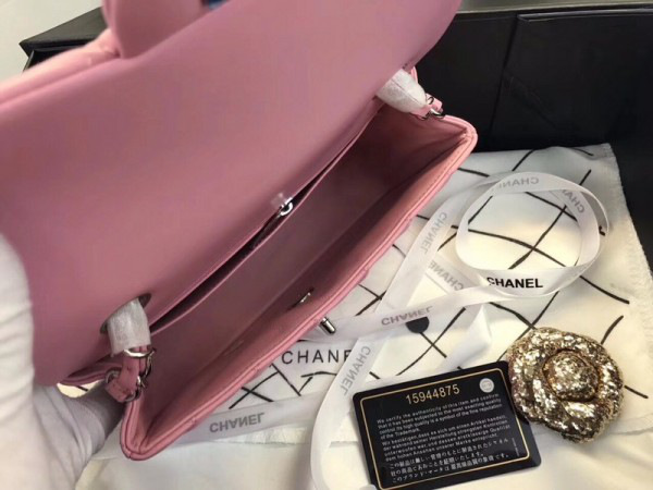 Ch**el Flap Bag Lambskin Pink with Silver Hardware 20CM