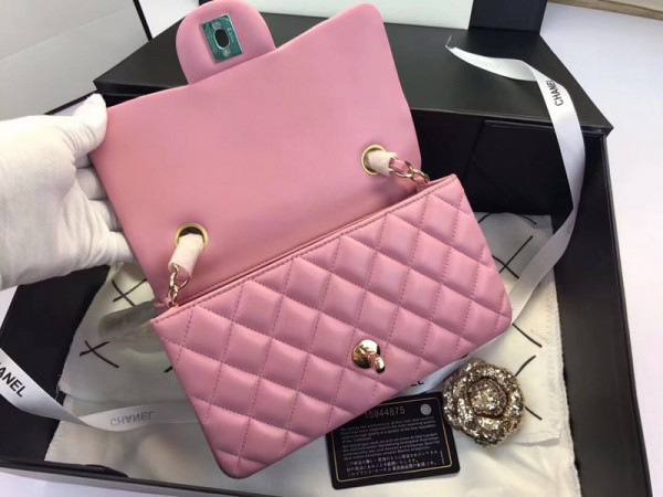 Ch**el Flap Bag Lambskin Pink with Gold Hardware 20CM