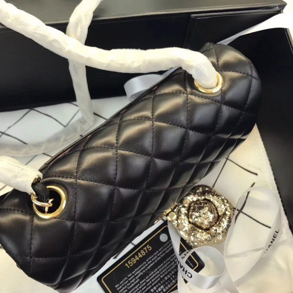 Ch**el Flap Bag Lambskin Black with Gold Hardware 20CM