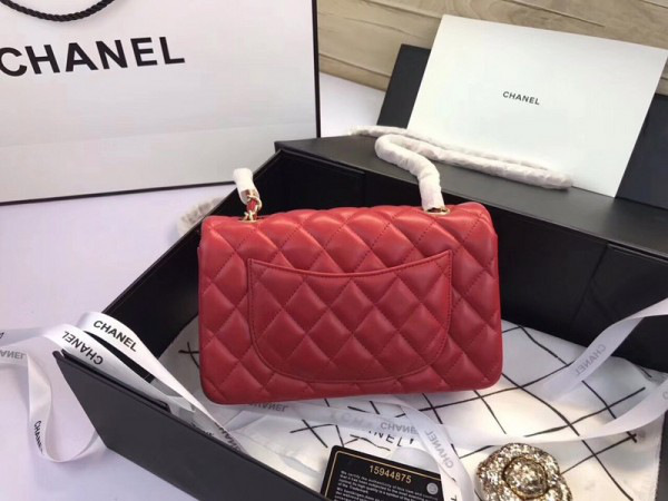 Ch**el Flap Bag Lambskin Red with Gold Hardware 20CM