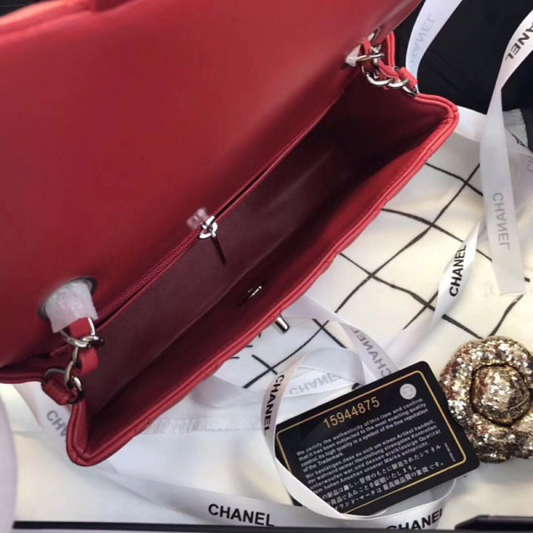 Ch**el Flap Bag Lambskin Red with Silver Hardware 20CM