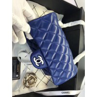 Ch**el Flap Bag Lambskin Blue with Silver Hardware 20CM