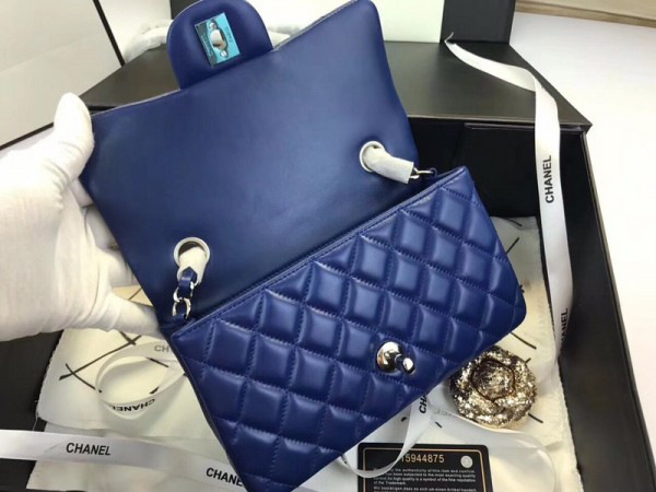 Ch**el Flap Bag Lambskin Blue with Silver Hardware 20CM
