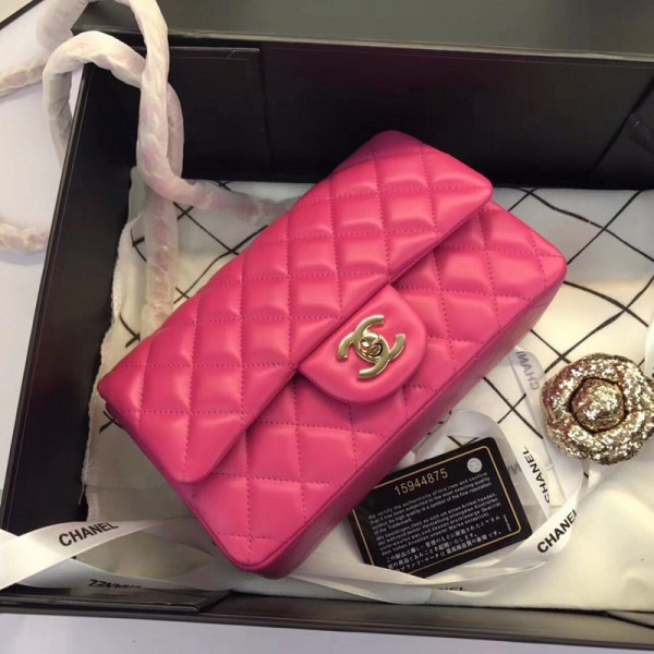 Ch**el Flap Bag Lambskin Rose Red with Gold Hardware 20CM