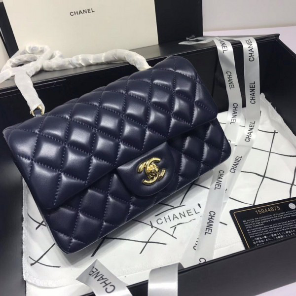 Ch**el Flap Bag Lambskin Navy Blue with Gold Hardware 20CM