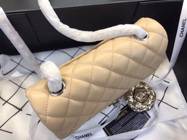 Ch**el Flap Bag Lambskin Apricot with Silver Hardware 20CM