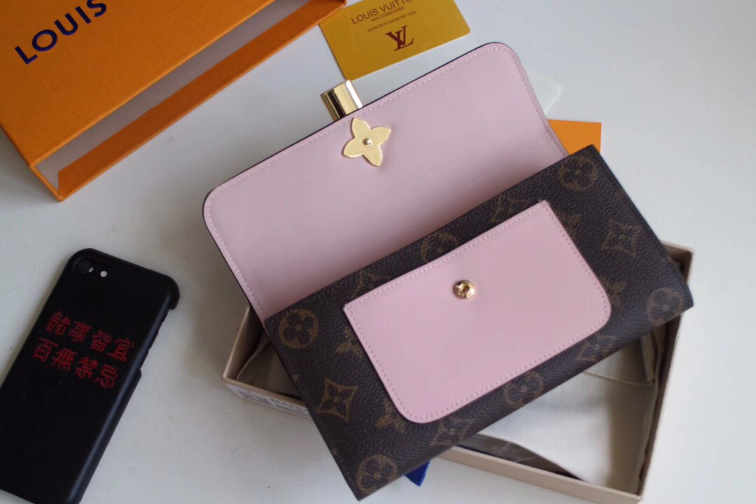 L0vis Vvtt0n Monogram Unisex Long Wallets with Pink