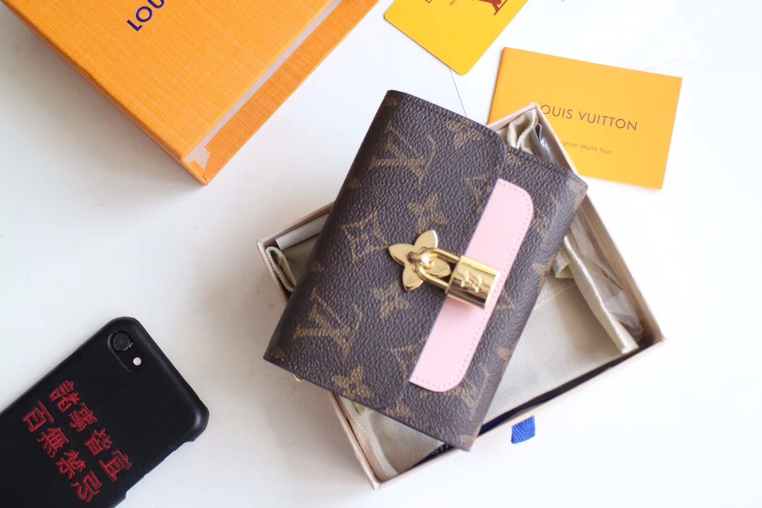 L0vis Vvtt0n Flower Compact Monogram Unisex Wallets with Pink 