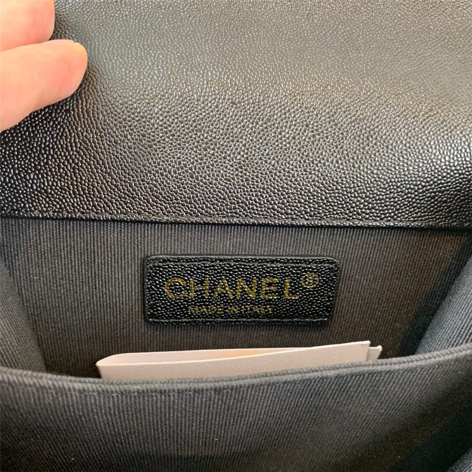 Ch**el Boy Hangbag Calfskin Black with Gold Hardware AS0130