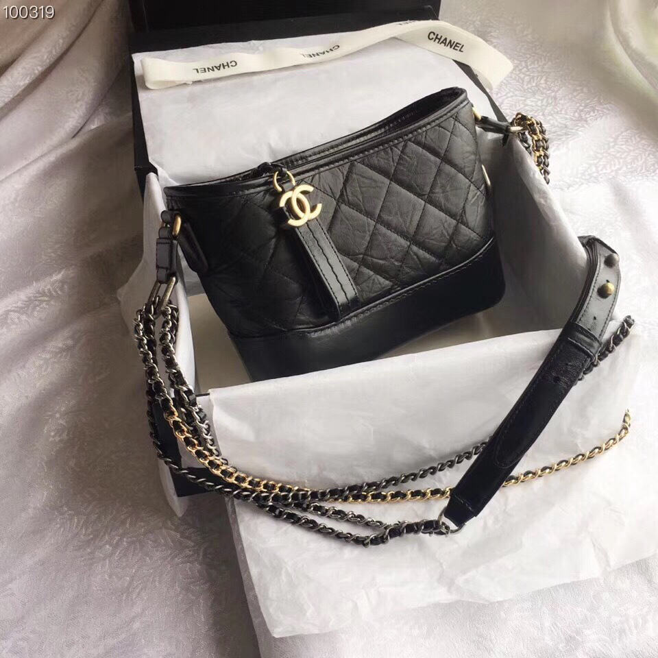 Ch**el Gabrielle small hobo bag Black 20cm