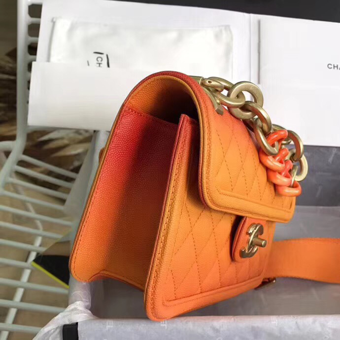 Ch**el Original small Cowskin Flap Bag with Orange