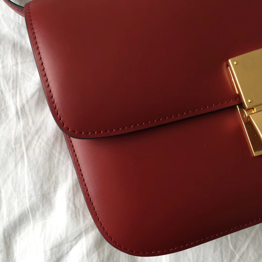 Ce1i*e Classic Red Bag in Box Calfskin Smooth Leather 