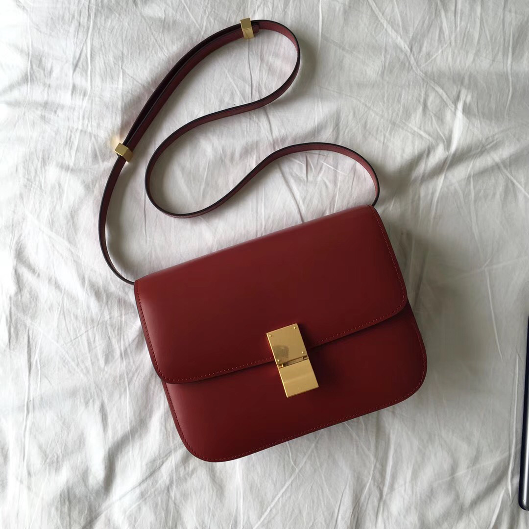 Ce1i*e Classic Red Bag in Box Calfskin Smooth Leather 