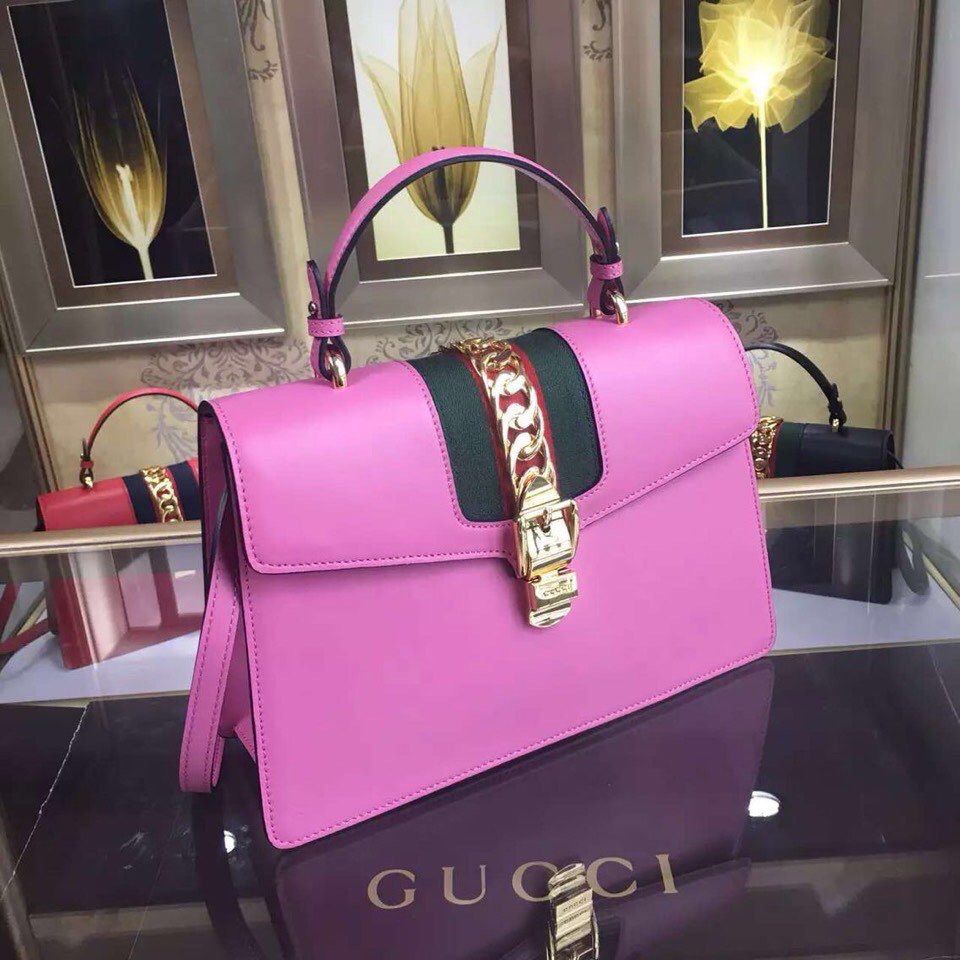 Gvc*1 Sylvie medium top handle bag in Rose Red leather 431665