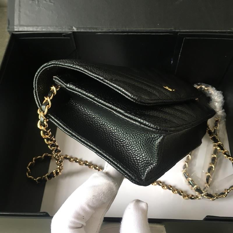 Ch**el Flap Bag Calfskin Leather Black with Gold Hardware