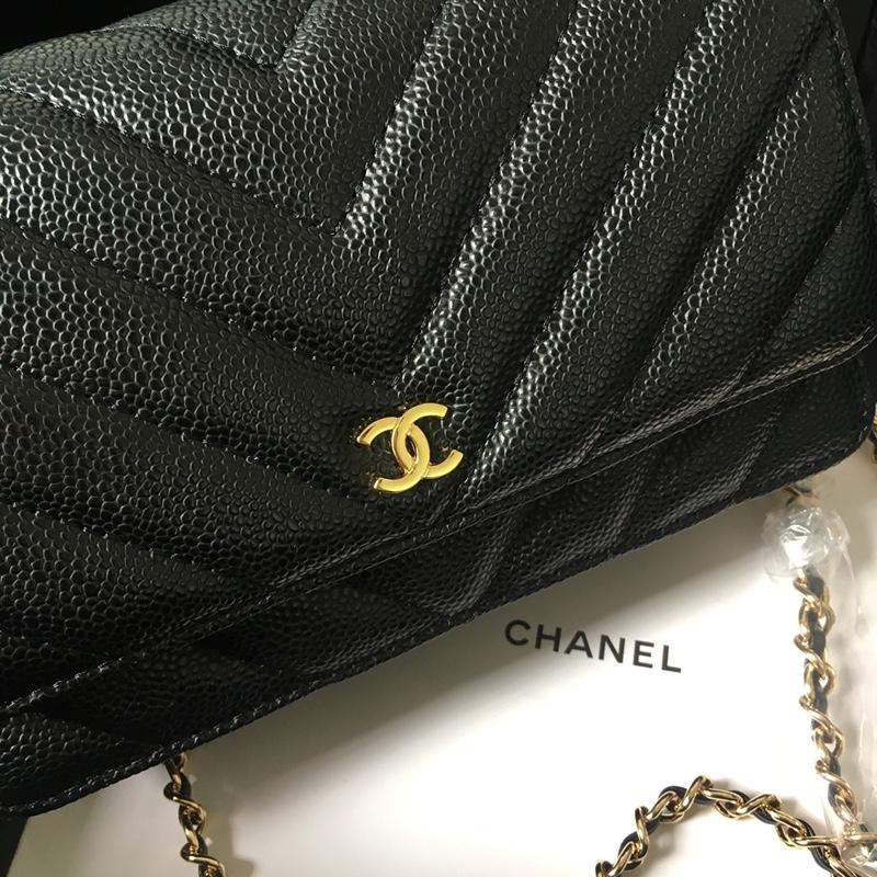 Ch**el Flap Bag Calfskin Leather Black with Gold Hardware