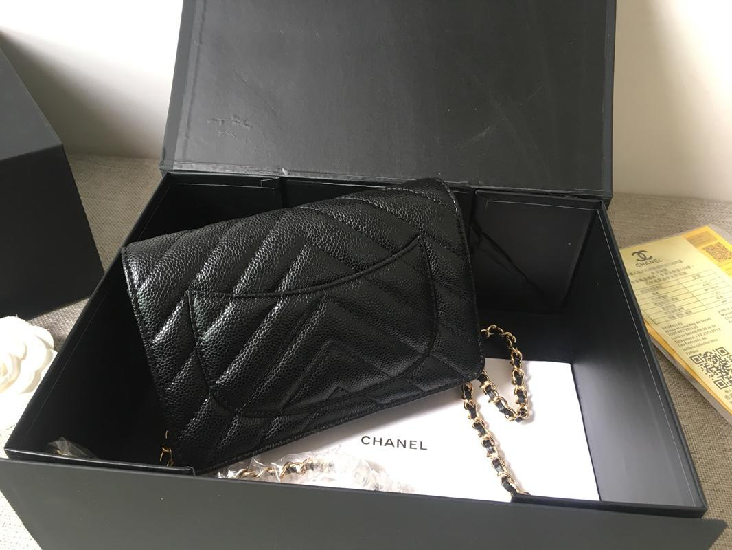 Ch**el Flap Bag Calfskin Leather Black with Gold Hardware