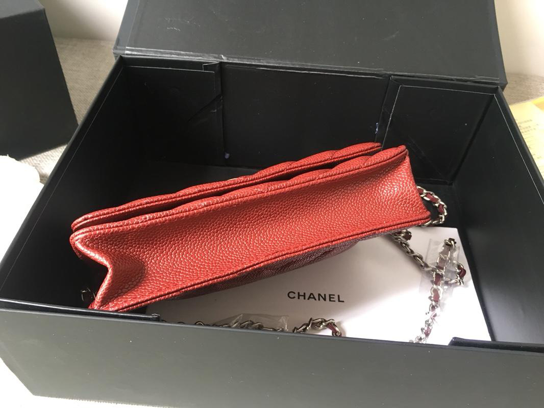 Ch**el Flap Bag Calfskin Leather Red with Silver Hardware