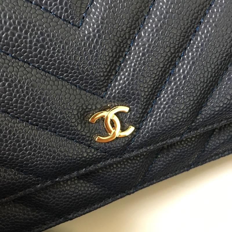 Ch**el Flap Bag Calfskin Leather Blue with Gold Hardware
