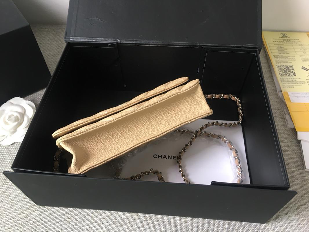Ch**el Flap Bag Calfskin Leather Apricot with Silver Hardware
