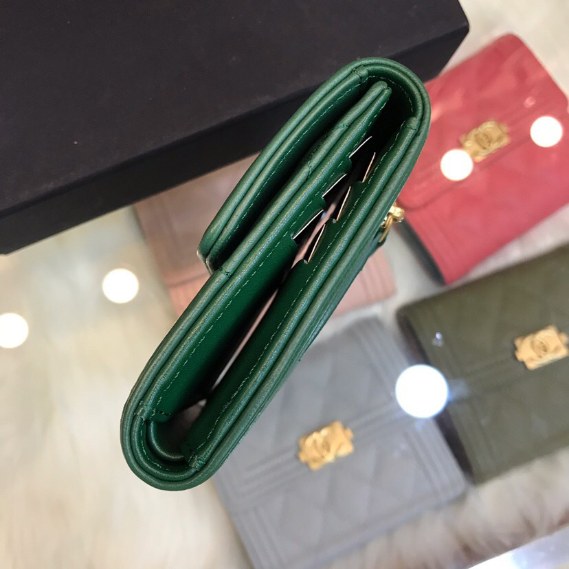 Ch**el Lebay Calfskin Leather Plain Folding Green Wallets