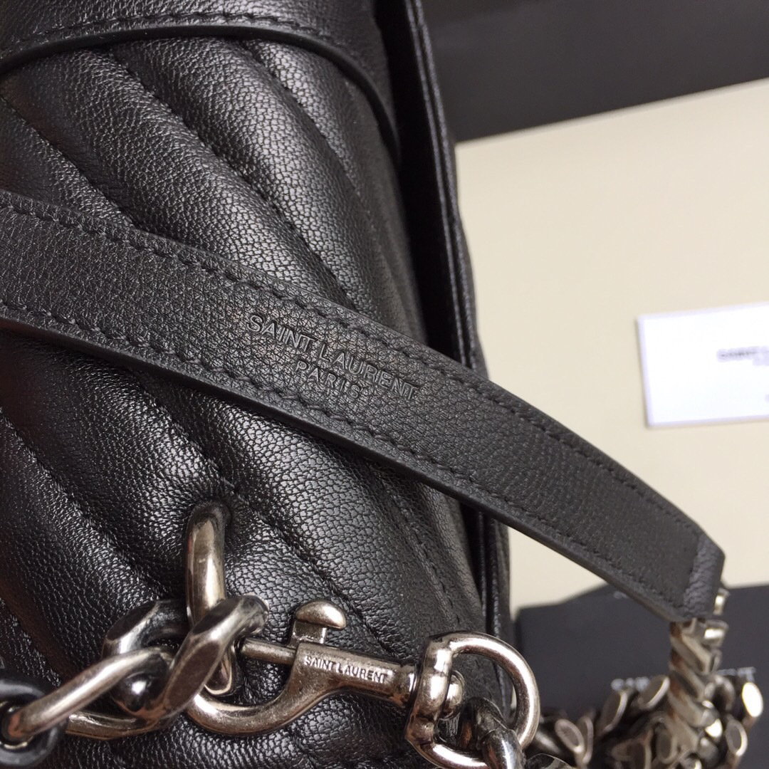 Y51 Monogram College Black Medium Bag with Silver Hardware 24cm