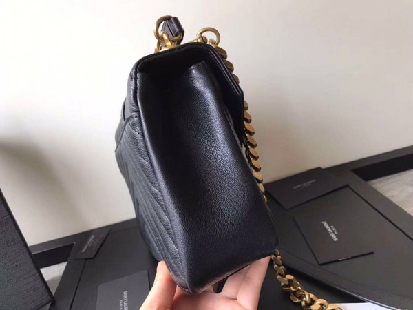 Y51 Monogram College Black Medium Bag with Gold Hardware 24cm