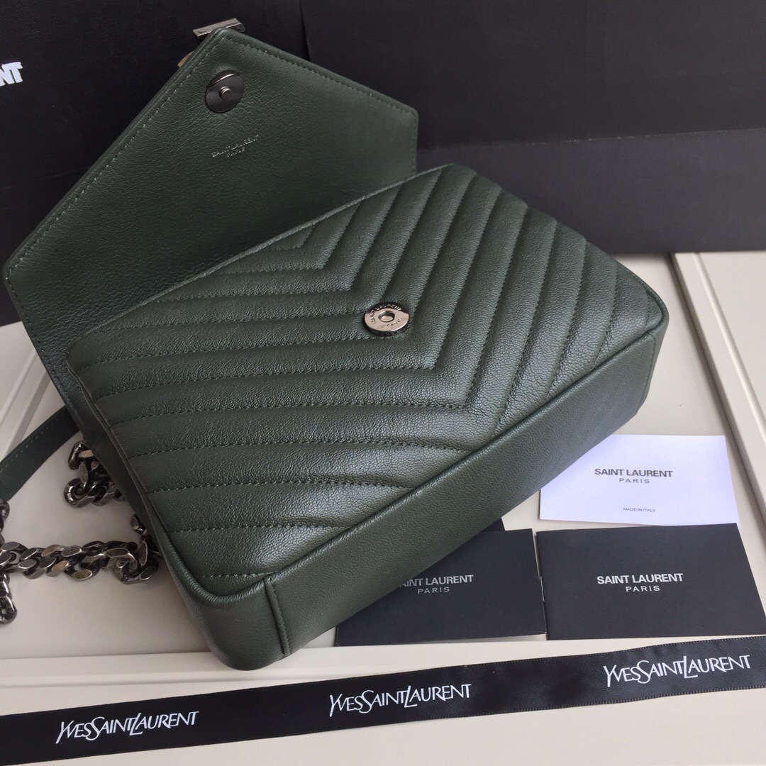 Y51 Monogram Sa1nt Lau*nt College Dark Green Medium Bag with Silver Hardware
