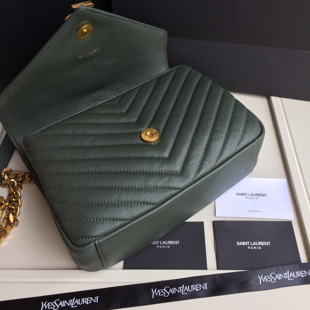 Y51 Monogram College Dark Green Medium Bag with Gold Hardware 24cm