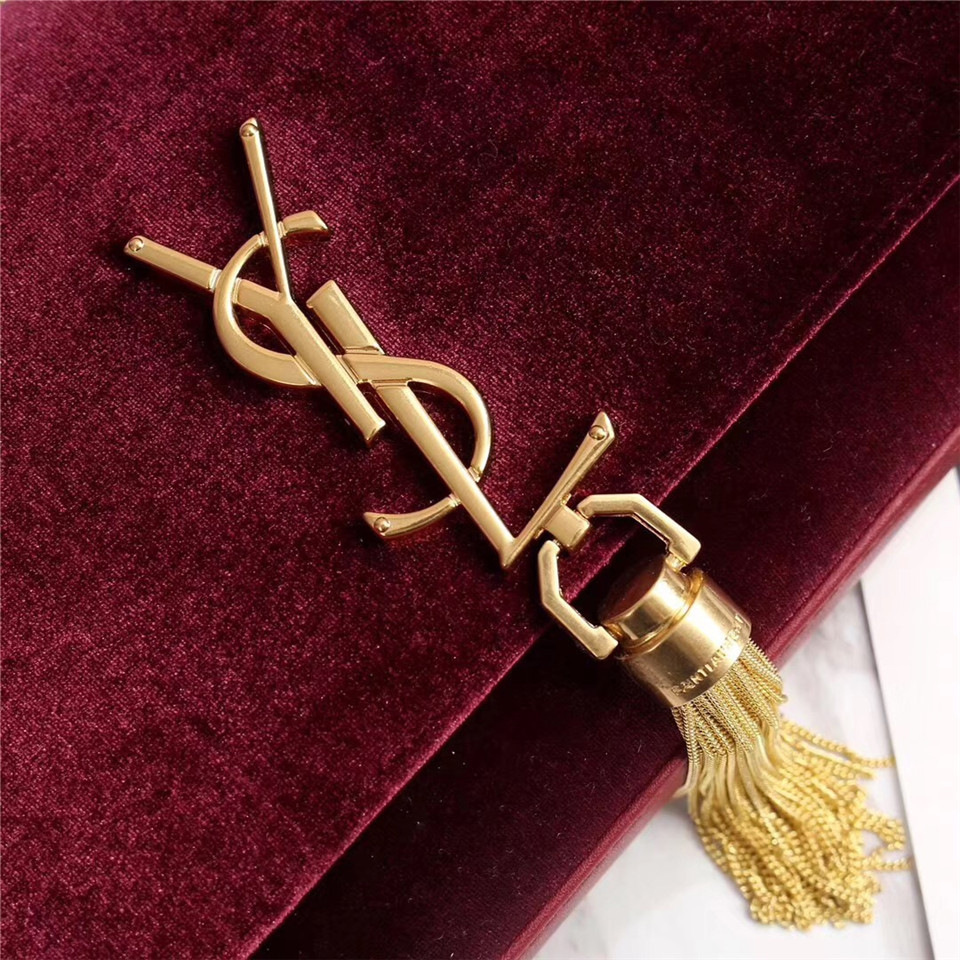 Y51 Sa1nt Lau*nt Red Bag with Gold Hardware