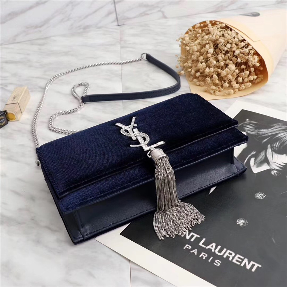 Y51 Sa1nt Lau*nt in Blue Bag with Gold Hardware