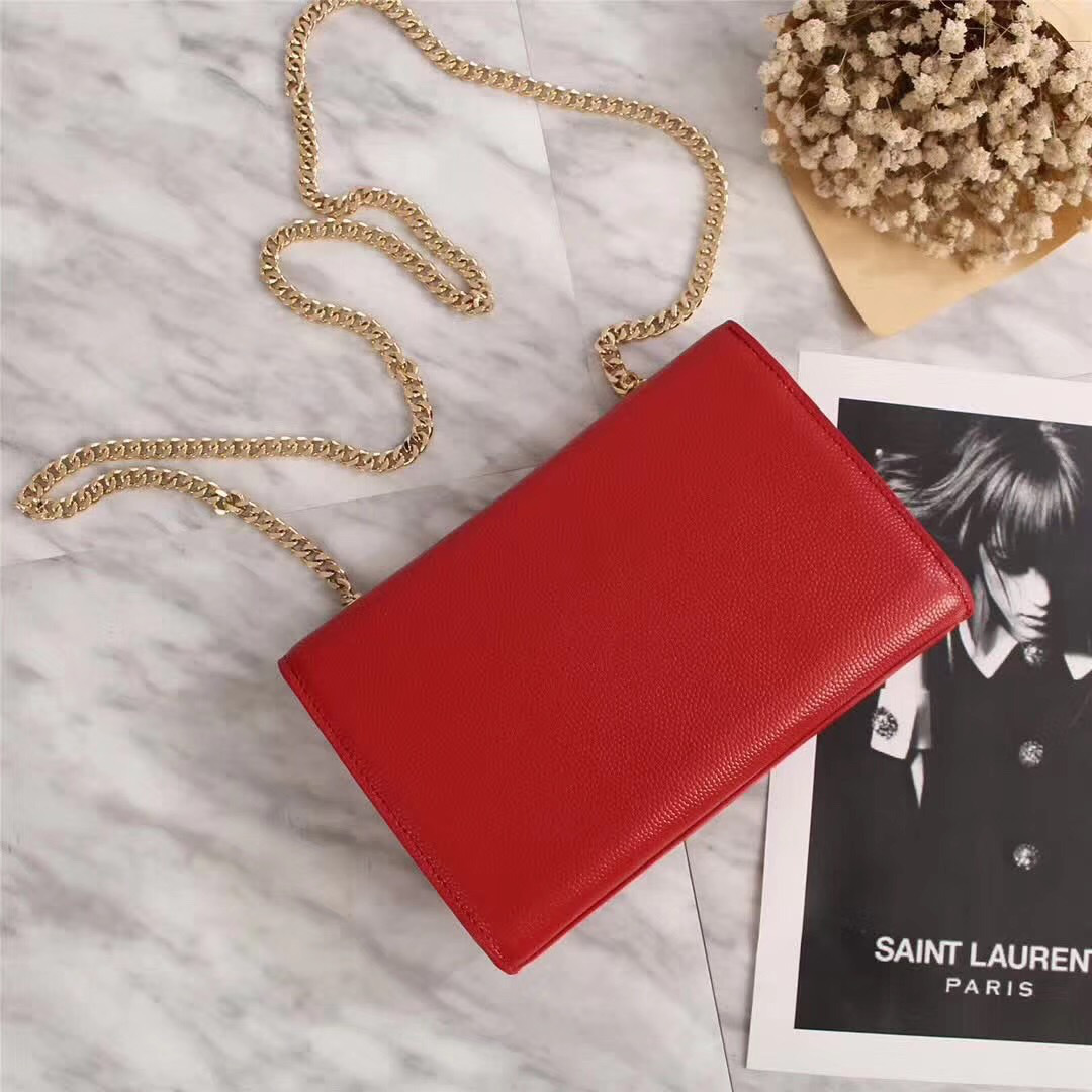 Y51 Monogram Leather With Metal Chain Shoulder Bag In Red 26571