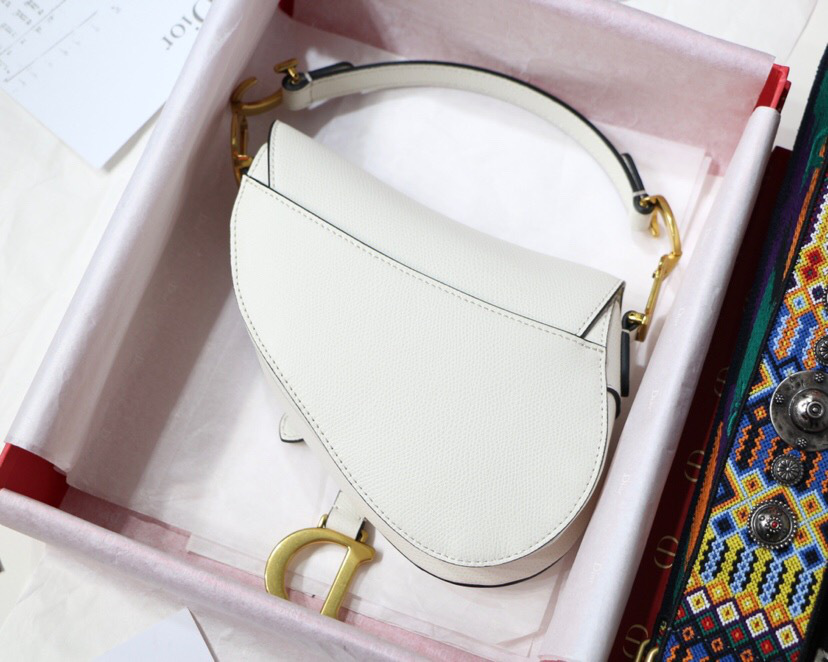 D10r Oblique Calfskin leather Saddle Small Bag in White