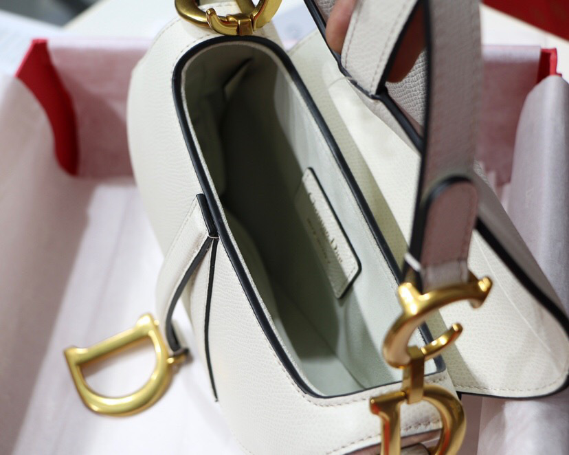 D10r Oblique Calfskin leather Saddle Small Bag in White
