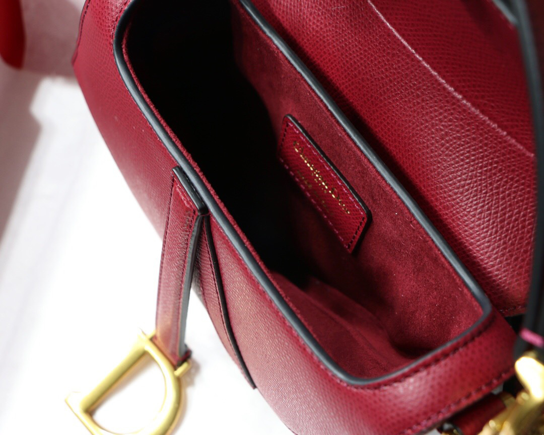 D10r Oblique Calfskin leather Saddle Small Bag in Wine Red