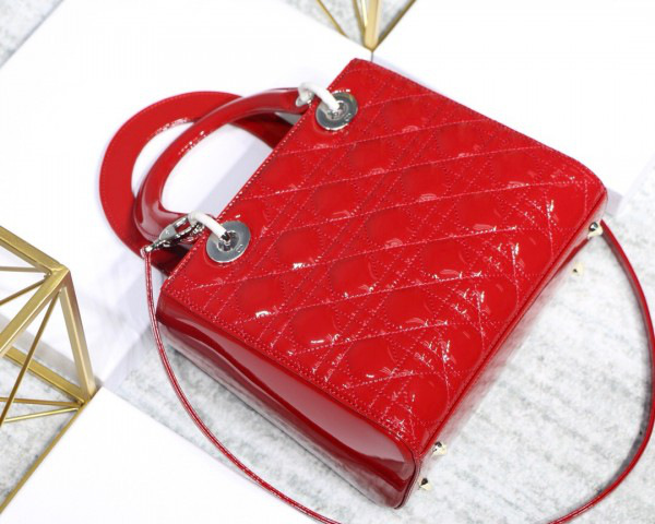 D10r Lady Handbag in Red With Silver Hardware 24CM