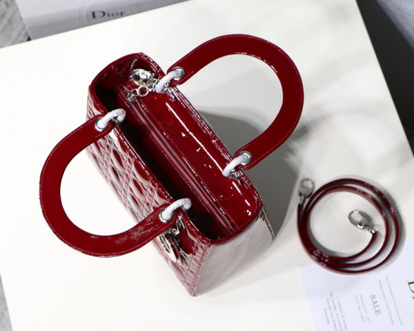 D10r Lady Wine Red Handbag With Silver Hardware 24CM