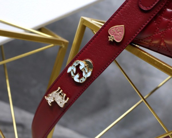 D10r Lady Lambskin Wine Red Handbag with Gold Hardware 20CM