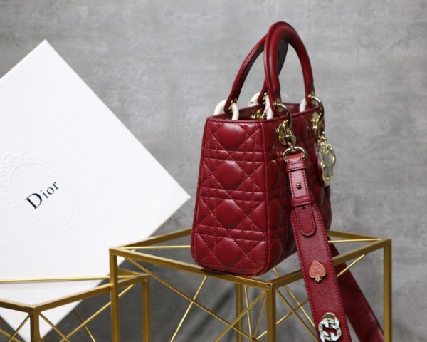D10r Lady Lambskin Wine Red Handbag with Gold Hardware 20CM