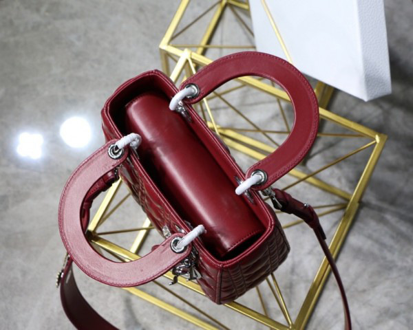 D10r Lady Lambskin Wine Red Handbag with Silver Hardware 20CM