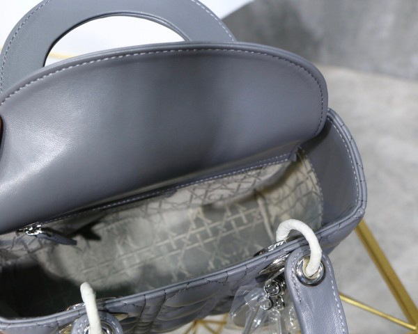 D10r Lady Lambskin Gray Handbag with Silver Hardware 20CM 