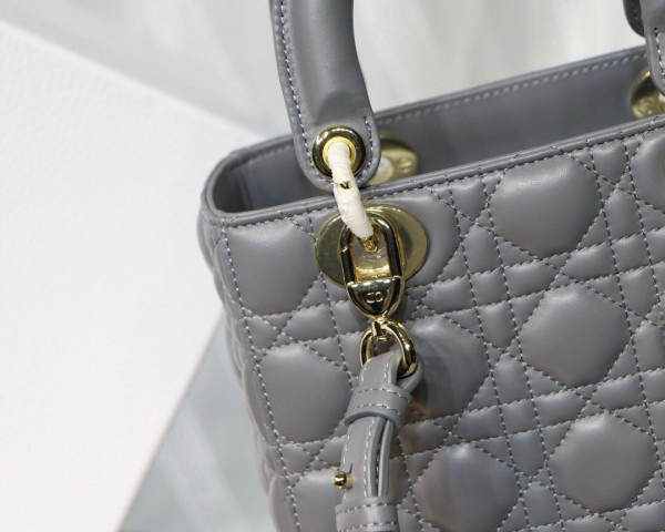 D10r Lady Lambskin Gray Handbag with Gold Hardware 20CM