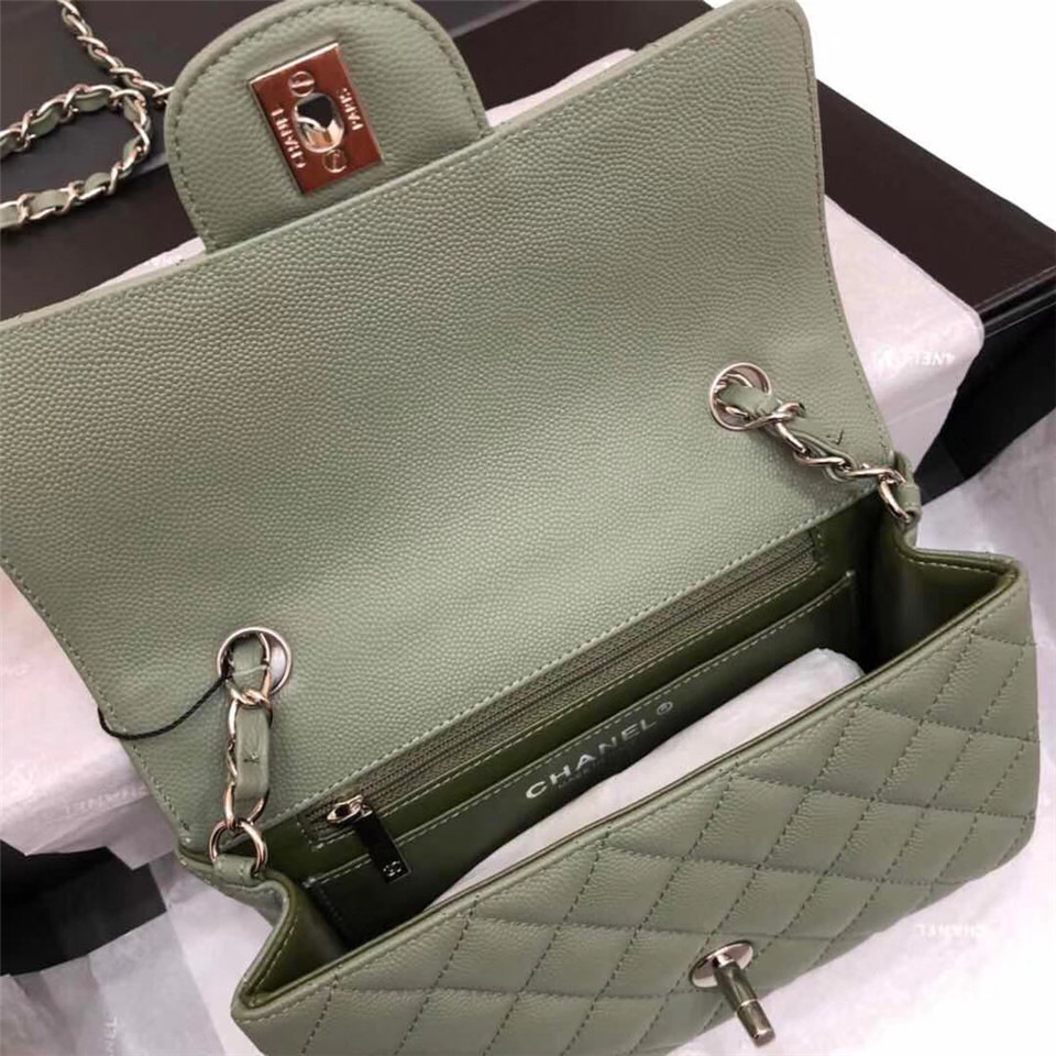 Ch**el Flap Bag Caviar in Green 20cm with Silver Hardware