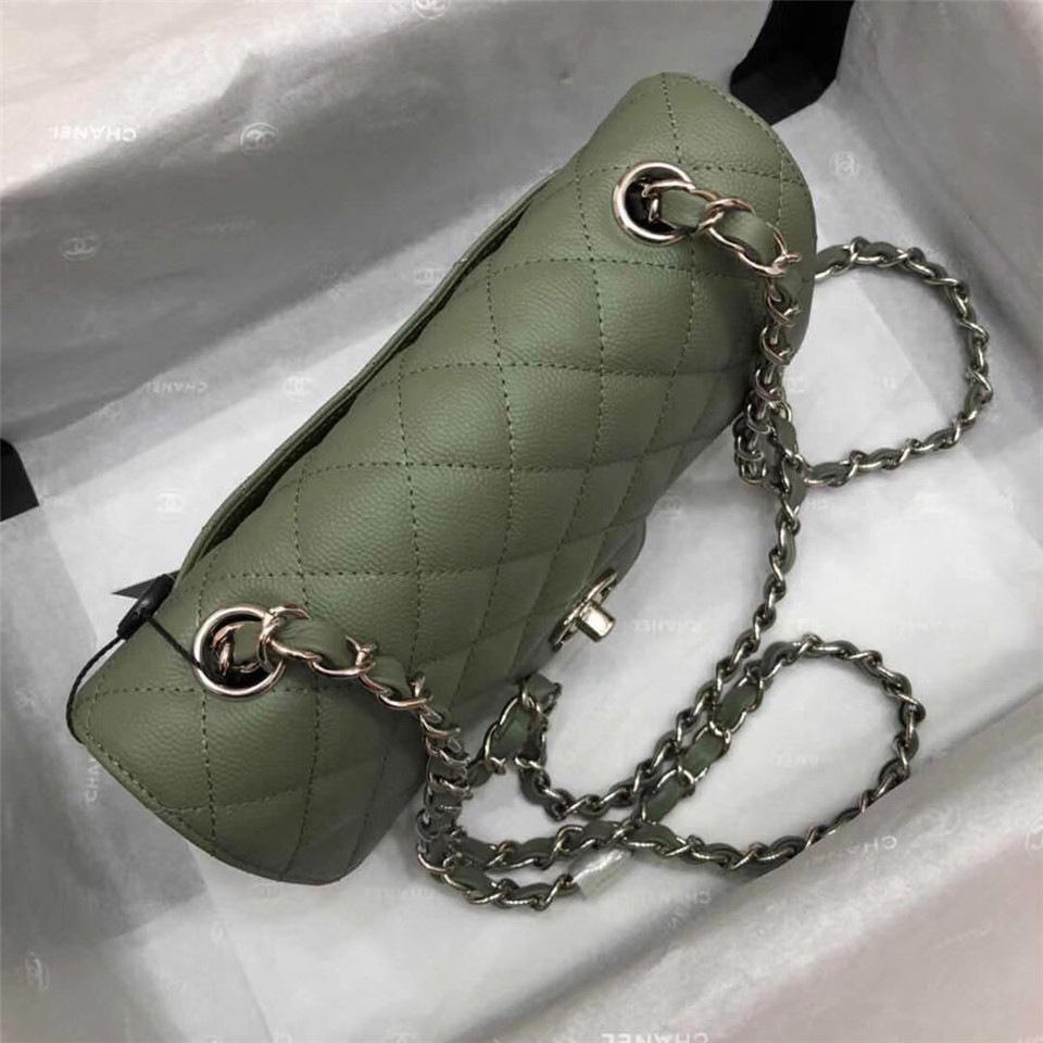 Ch**el Flap Bag Caviar in Green 20cm with Silver Hardware